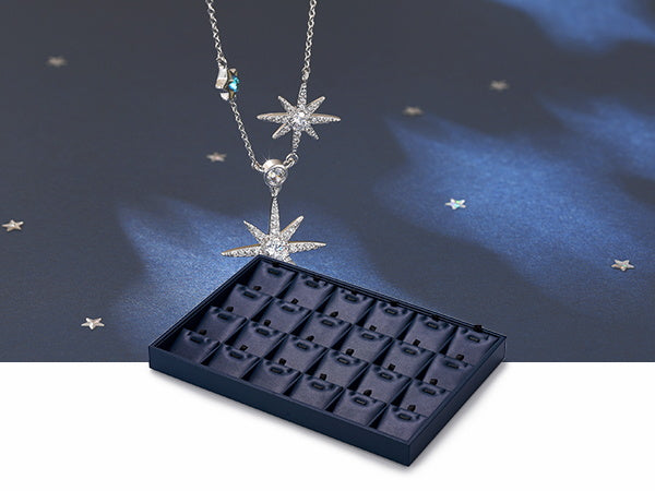 Blue PU Leather Stackable Jewelry Display Tray