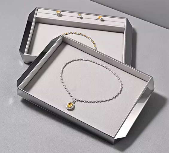 Gray & Silver Microfiber Metal Jewelry Display Tray
