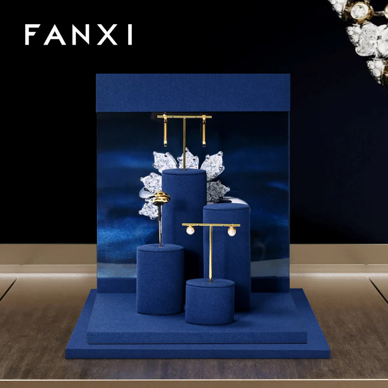Blue Microfiber Jewelry Display Set