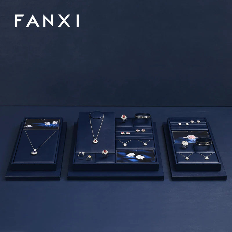 Blue PU Leather Jewelry Display Set