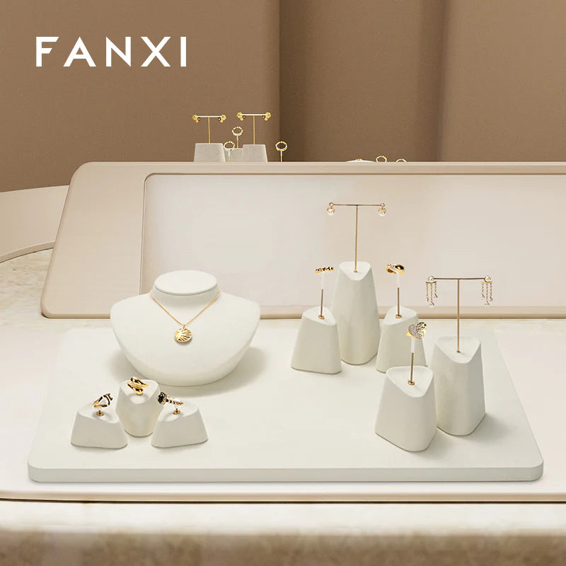 Beige Microfiber Jewelry Display Stand