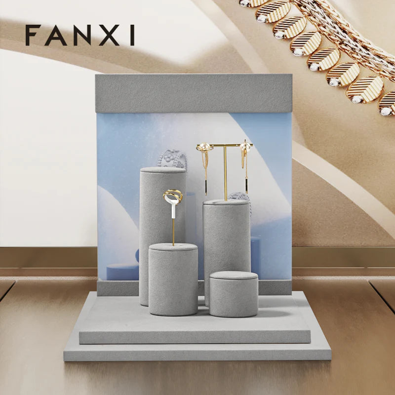 Gray Microfiber Jewelry Display Set