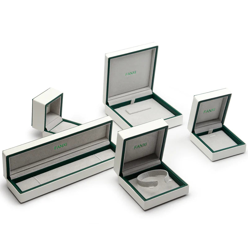 White & Gray PU Leather Microfiber Jewelry Box