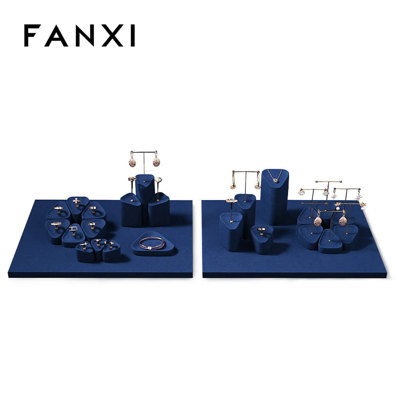Blue Microfiber Jewelry Display Set