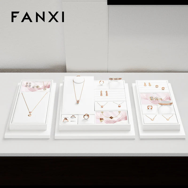 White PU Leather Jewelry Display Set