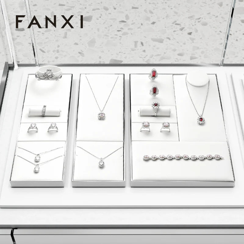 White PU Leather Jewelry Display Set