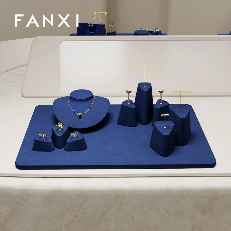 Blue Microfiber Jewelry Display Set