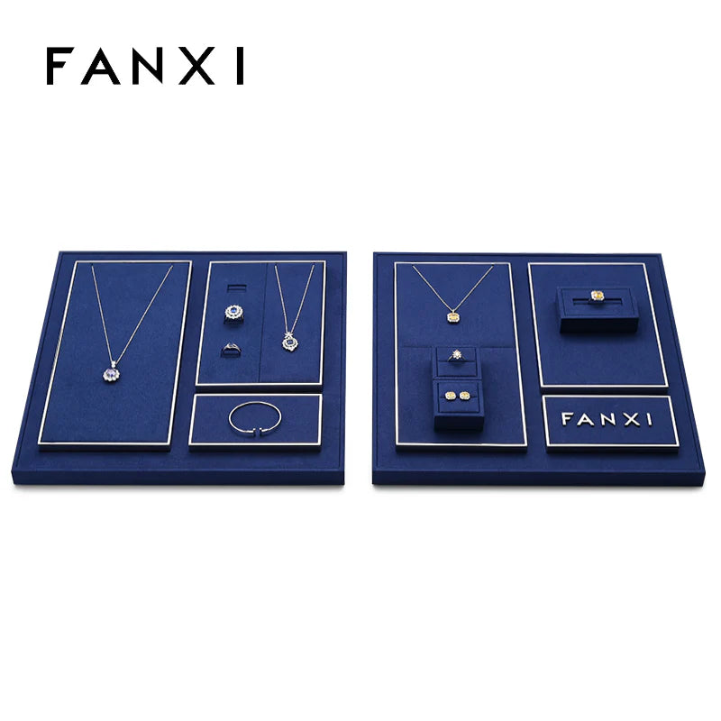 Blue Microfiber Jewelry Display Set