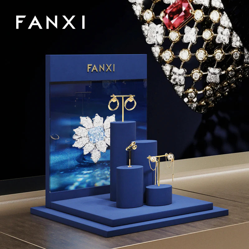 Blue Microfiber Jewelry Display Set