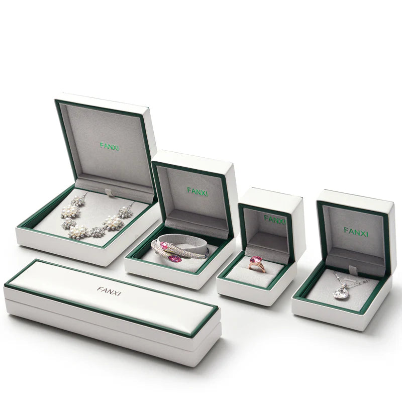 White & Gray PU Leather Microfiber Jewelry Box