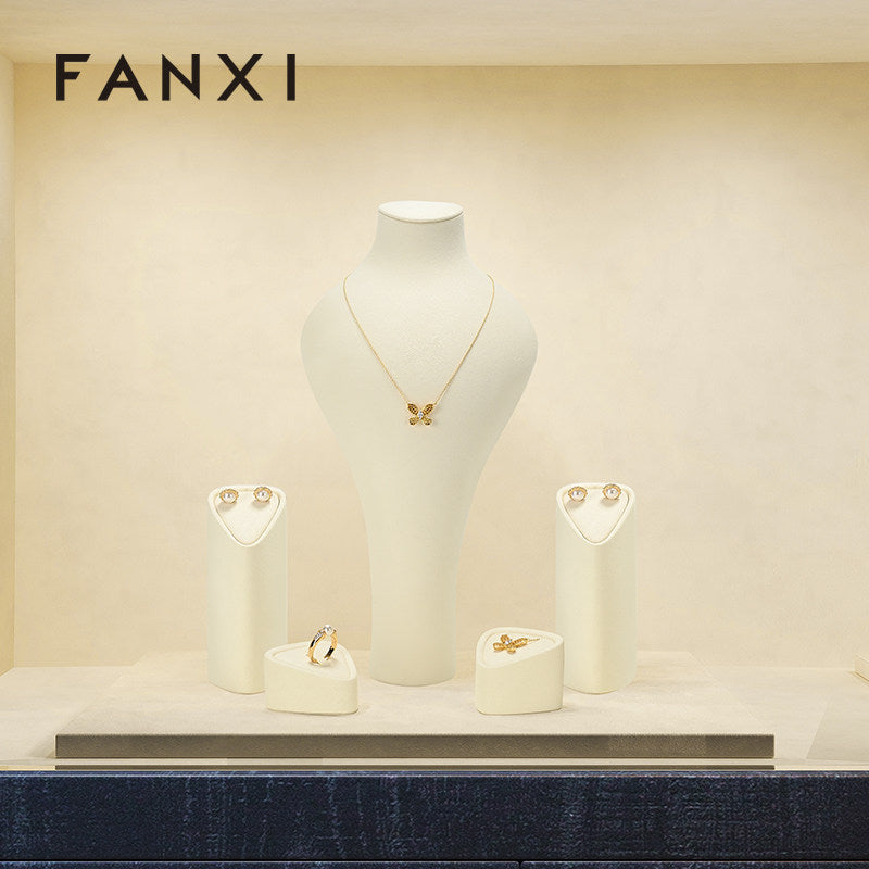 Beige Microfiber Jewelry Display Set