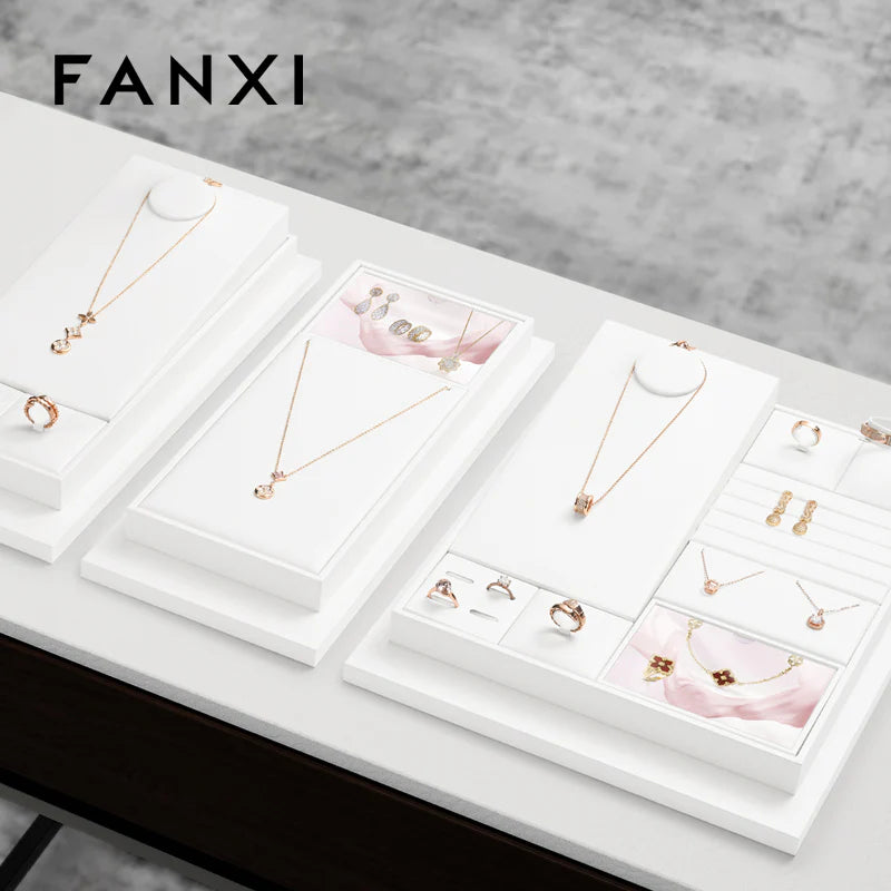 White PU Leather Jewelry Display Set