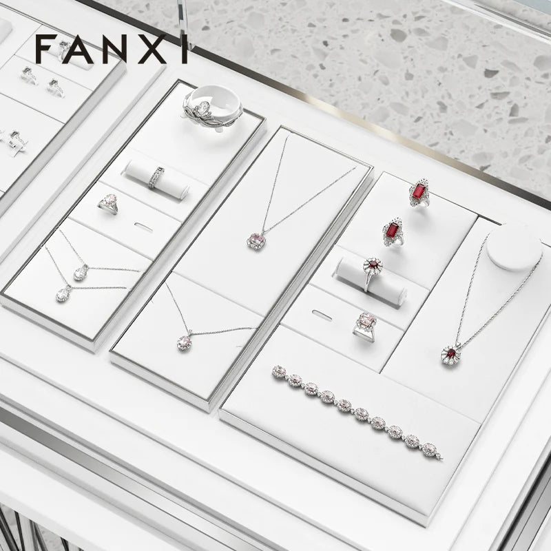 White PU Leather Jewelry Display Set
