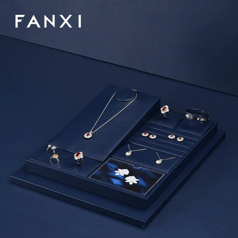 Blue PU Leather Jewelry Display Set