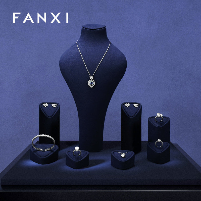Blue Microfiber Jewelry Display Set