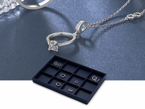 Blue PU Leather Stackable Jewelry Display Tray