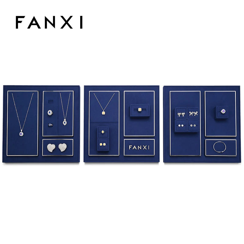 Blue Microfiber Jewelry Display Set