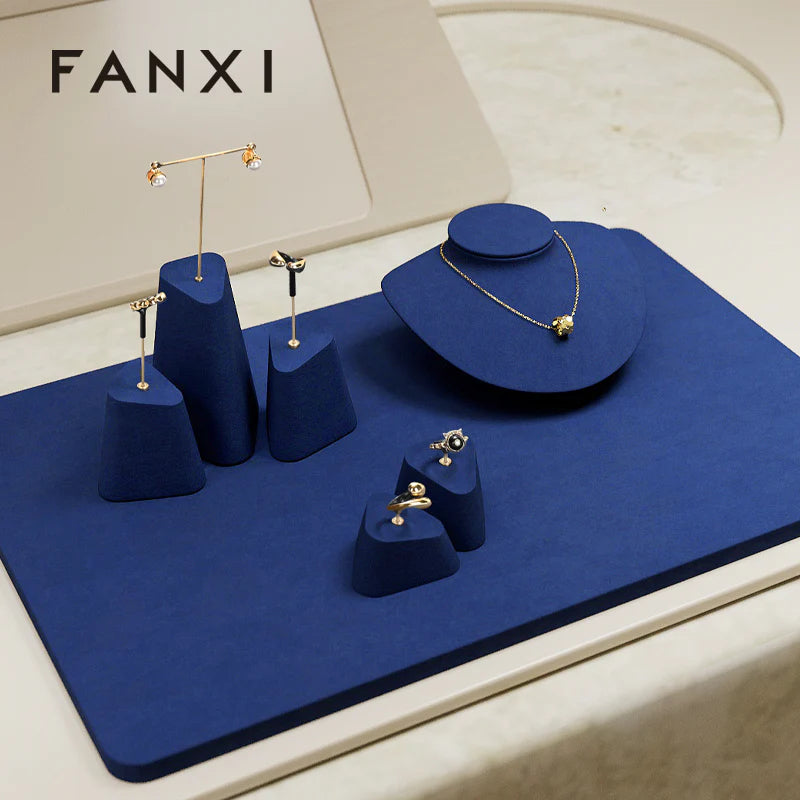 Blue Microfiber Jewelry Display Set