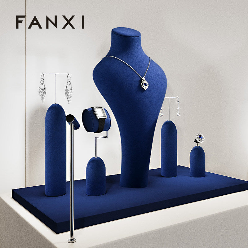 Blue Microfiber Jewelry Display Set