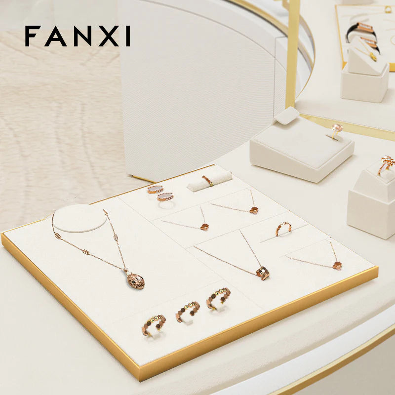 Beige Microfiber Jewelry Display Set
