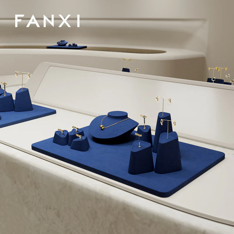 Blue Microfiber Jewelry Display Set