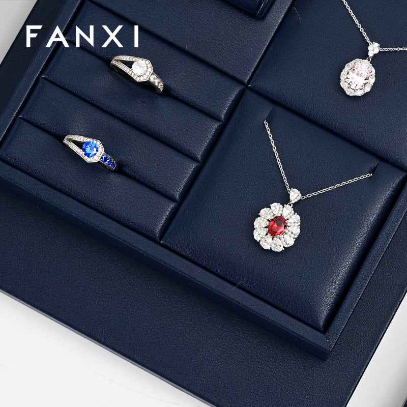 Blue PU Leather Jewelry Display Set