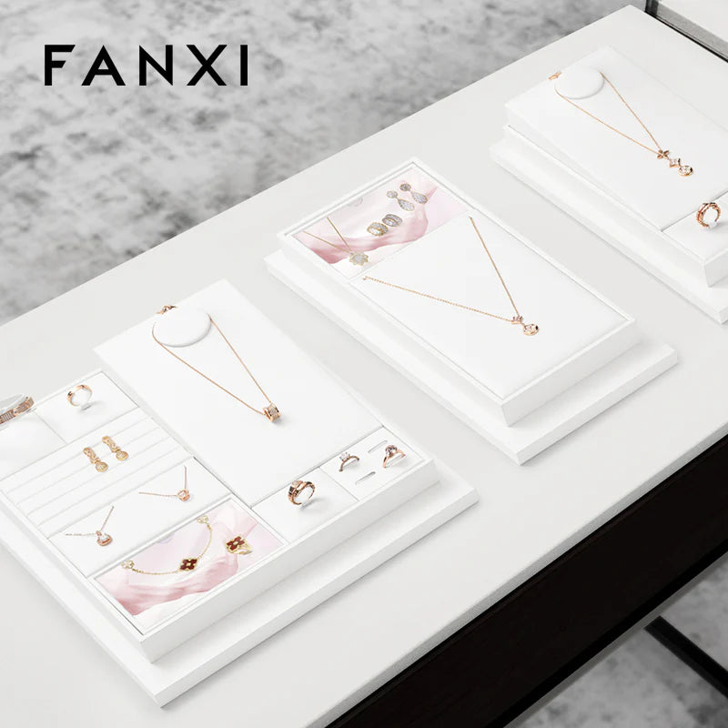 White PU Leather Jewelry Display Set
