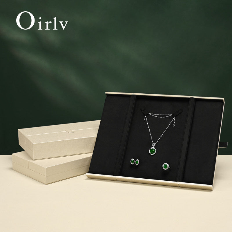 Beige PU Leather Microfiber Jewelry Box