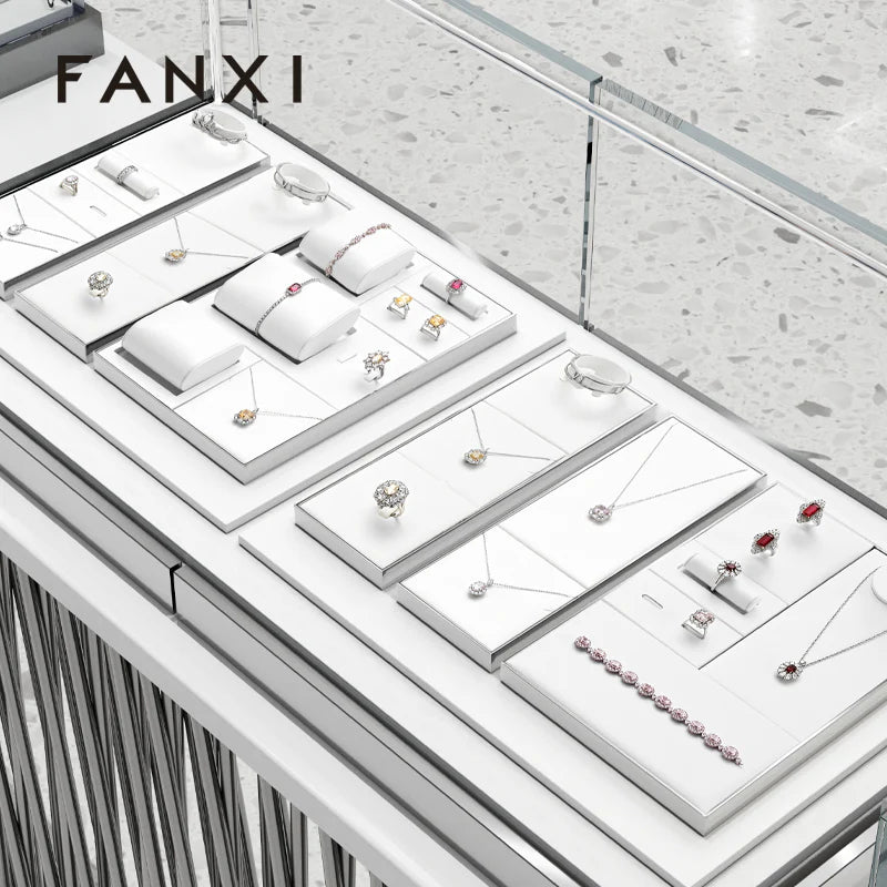 White PU Leather Jewelry Display Set