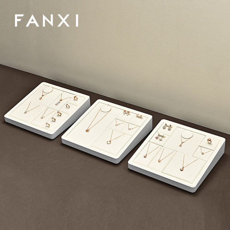 Beige Microfiber MDF Jewelry Display Stand