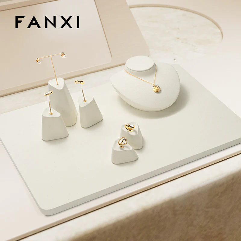 Beige Microfiber Jewelry Display Stand