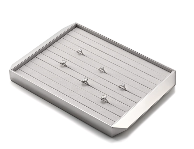 Gray & Silver Microfiber Metal Jewelry Display Tray