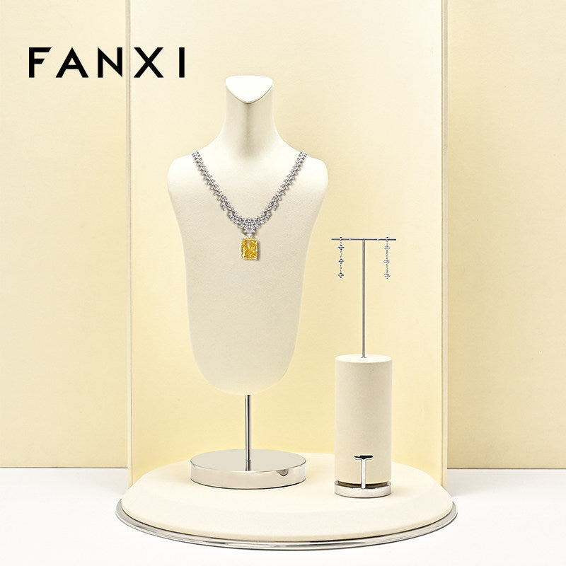 Beige Microfiber Jewelry Display Stand