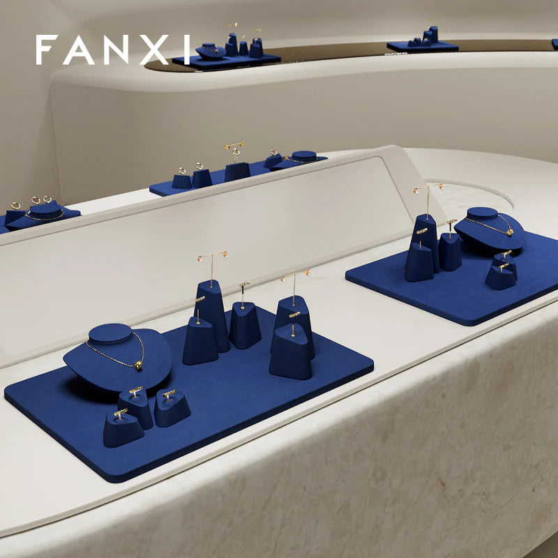 Blue Microfiber Jewelry Display Set