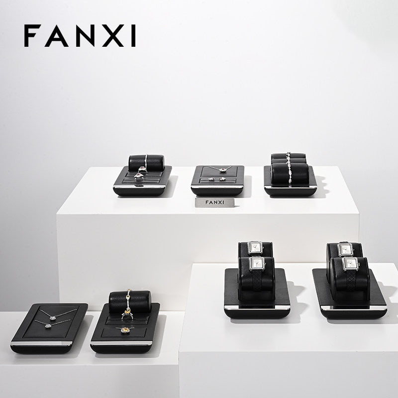 Black Leather Metal Jewelry Display Stand