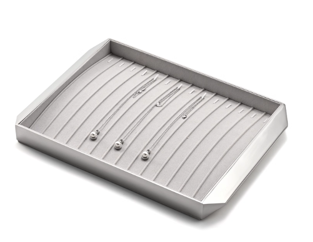 Gray & Silver Microfiber Metal Jewelry Display Tray