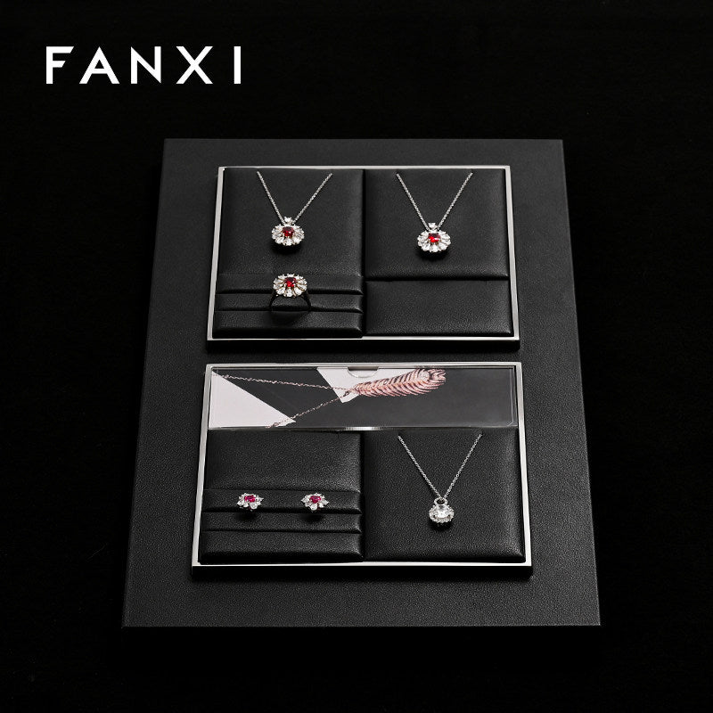 Black PU Leather Metal Jewelry Display Stand