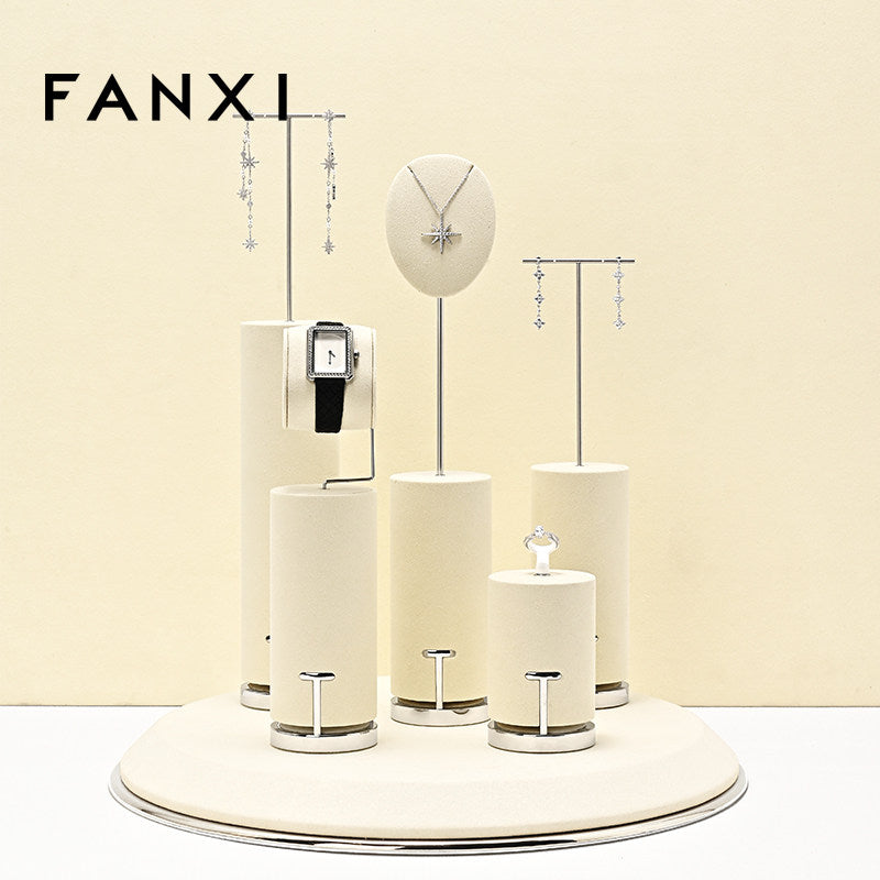 Beige Microfiber Jewelry Display Stand