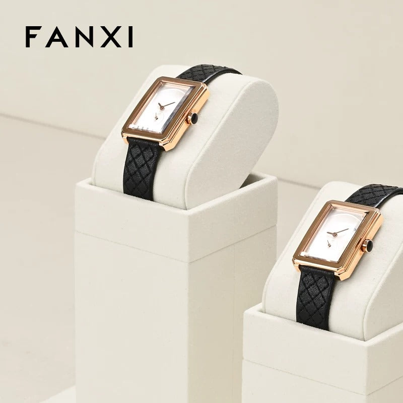 Off-White Microfiber Metal Watch Display Stand
