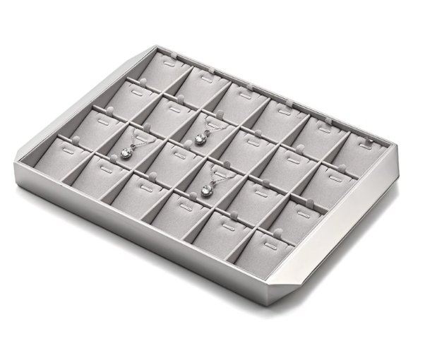 Gray & Silver Microfiber Metal Jewelry Display Tray