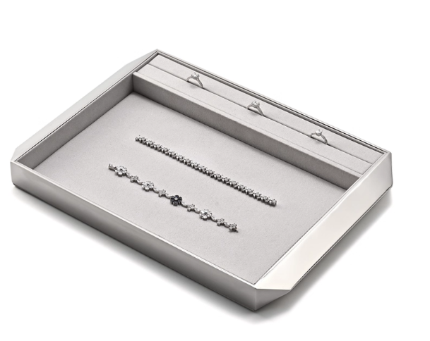Gray & Silver Microfiber Metal Jewelry Display Tray
