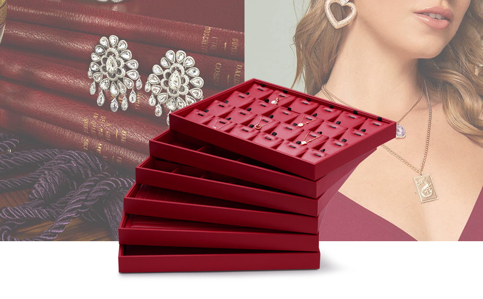 Red PU Leather Stackable Jewelry Display Tray