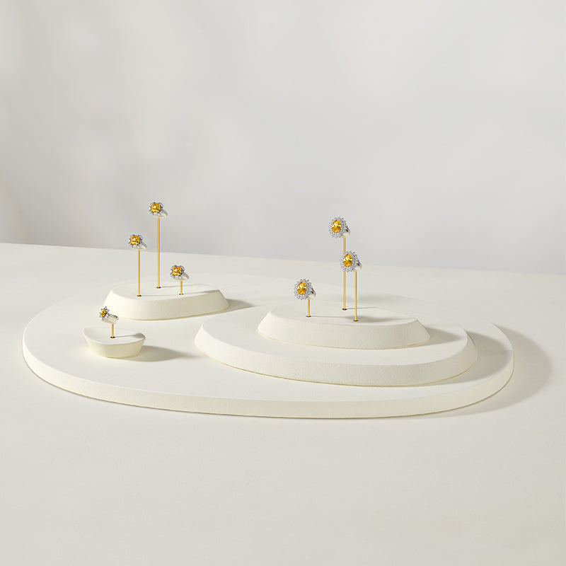 Beige Microfiber Metal Ring Display Stand