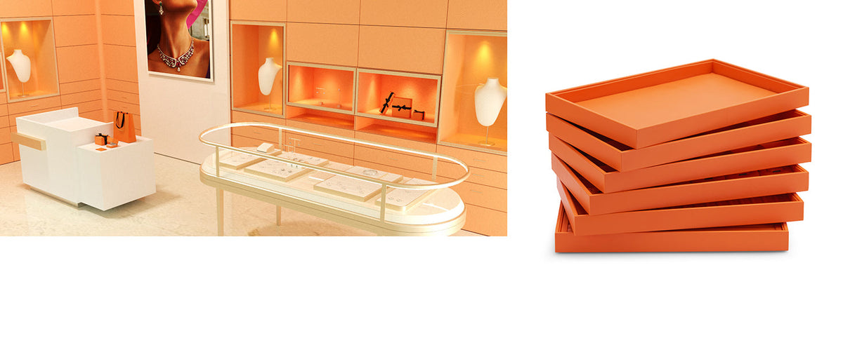 Orange PU Leather Stackable Jewelry Display Tray