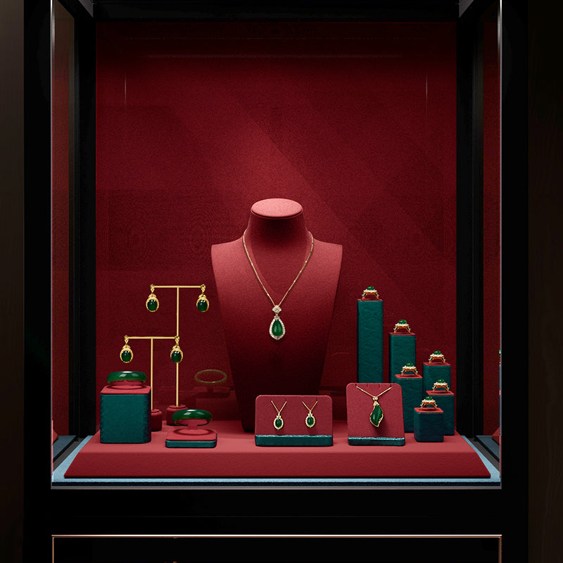 Green & Red Leather Microfiber Jewelry Display Stand