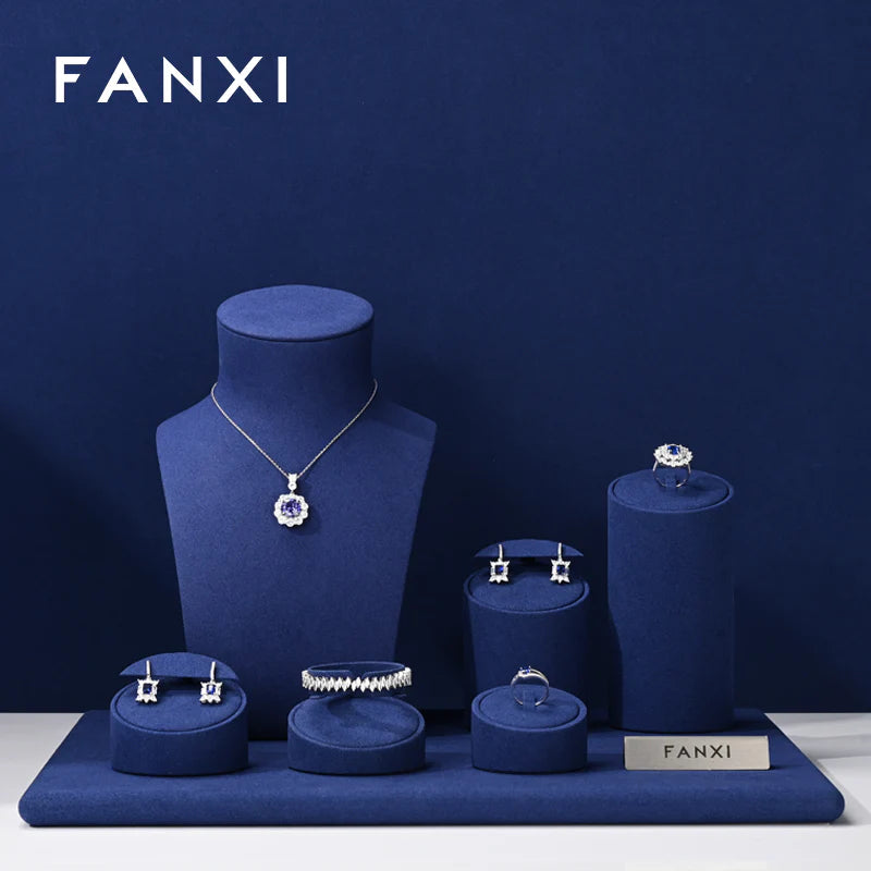 Blue Microfiber Jewelry Display Set