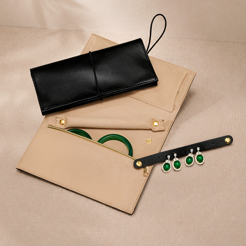 PU Leather Velvet Jewelry Pouch