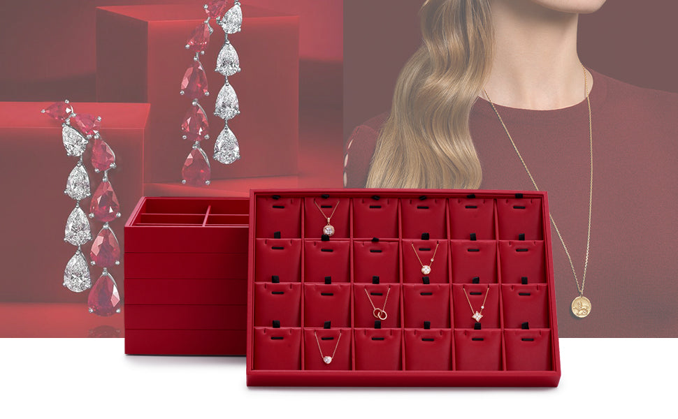 Red PU Leather Stackable Jewelry Display Tray