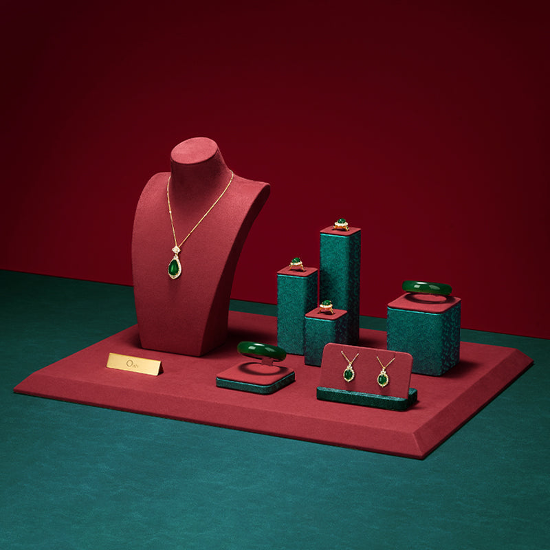 Green & Red Leather Microfiber Jewelry Display Stand