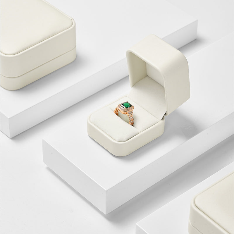 Beige PU Leather Microfiber Jewelry Box